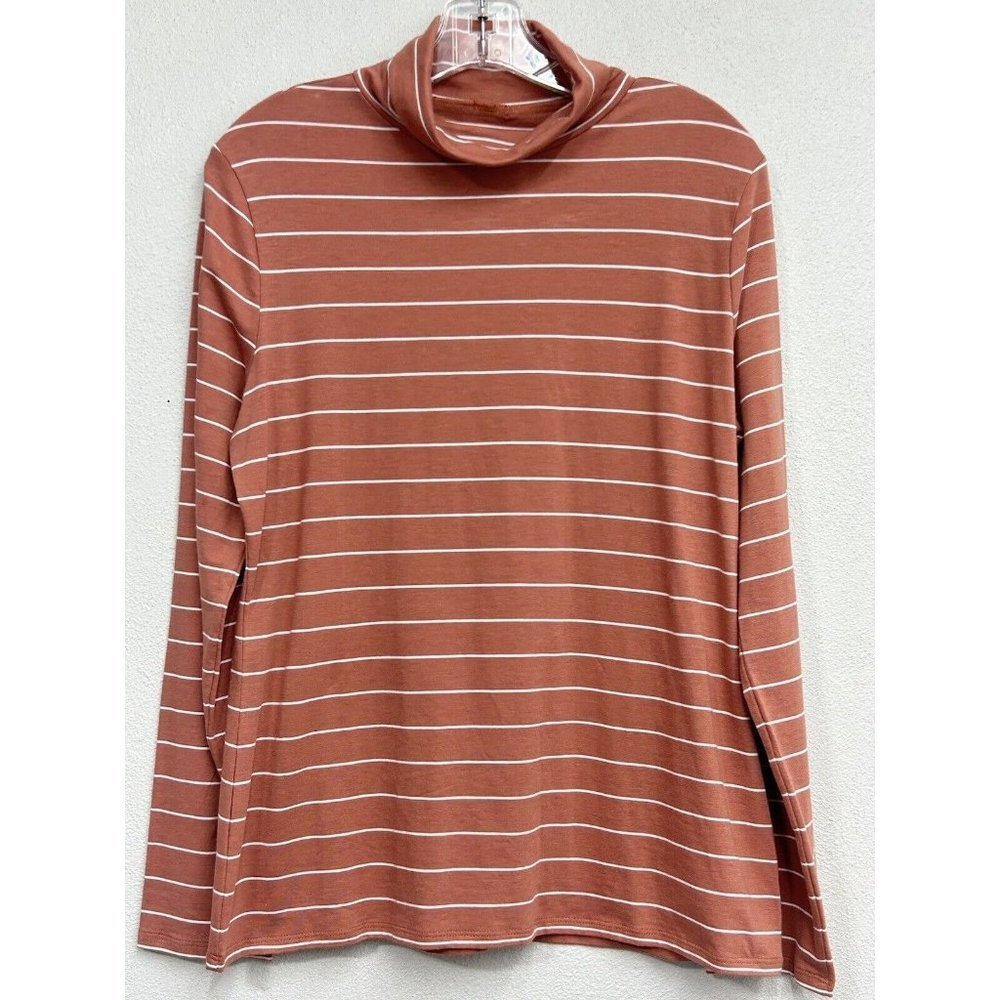 Garnet Hill Turtleneck Large Organic Pima Cotton Tencel Blend apricot Striped